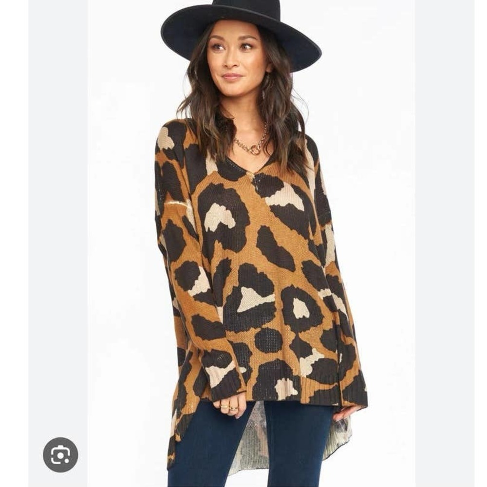Show Me Your Mumu Women’s Leopard Knit Oversized Distressed Pullover Sweater